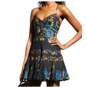 CHARO RUIZ IBIZA Cania Black Floral Lace-Up Back Crochet Mini Dress XSmall EUC